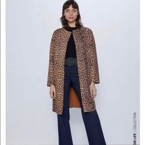 New Zara Faux Suede Leopard Coat XS
